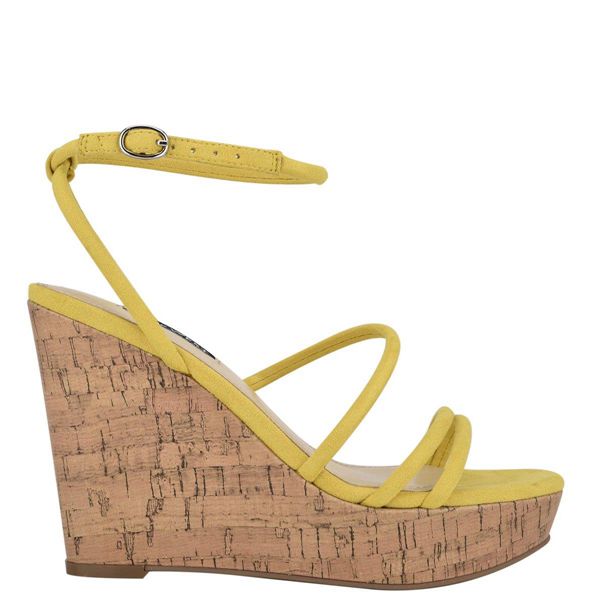 Nine West Havi Ankle Wrap Cork Yellow Wedge Sandals | South Africa 21K02-9D23